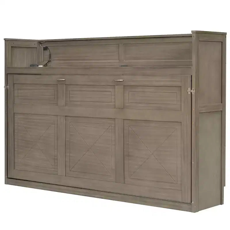 Lit escamotable simple Whisen avec étagère et rangement intégrés – Design LVL/MDF robuste et peu encombrant, pas besoin de sommier tapissier
