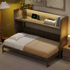 Lit escamotable simple Whisen avec étagère et rangement intégrés – Design LVL/MDF robuste et peu encombrant, pas besoin de sommier tapissier
