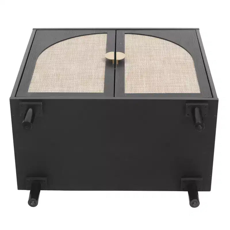 Élégant meuble de rangement en rotin, buffet à 2 portes avec pieds en bois de pin massif pour chambre, salon, bureau - ModernLuxe