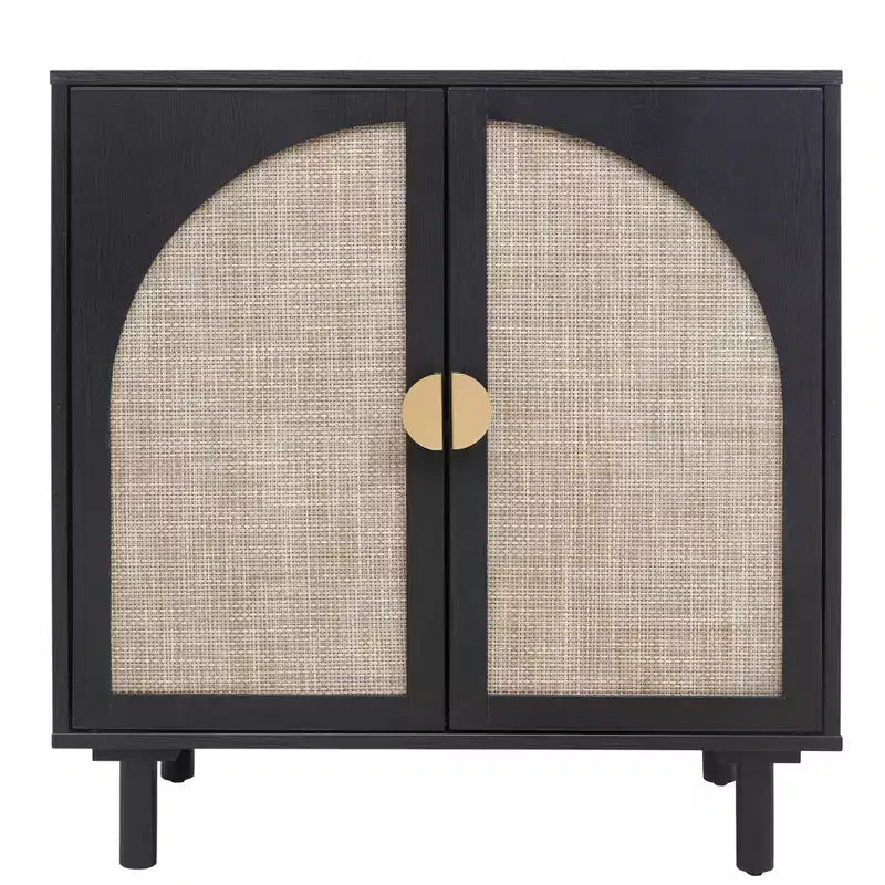 Élégant meuble de rangement en rotin, buffet à 2 portes avec pieds en bois de pin massif pour chambre, salon, bureau - ModernLuxe