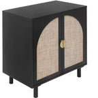 Élégant meuble de rangement en rotin, buffet à 2 portes avec pieds en bois de pin massif pour chambre, salon, bureau - ModernLuxe