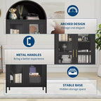 Armoire de rangement haute arquée de 73 po, Meuble de rangement polyvalent avec porte vitrée, 2 étagères réglables, Bibliothèque arquée de style ferme moderne