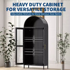 Armoire de rangement haute arquée de 73 po, Meuble de rangement polyvalent avec porte vitrée, 2 étagères réglables, Bibliothèque arquée de style ferme moderne