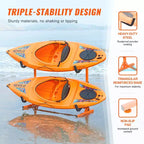Support de rangement autoportant pour kayak VEVOR, support de kayak pour 2 kayaks, canoës et planches à pagaie avec bras rembourrés et largeur réglable, charge maximale de 79 kg