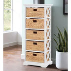 eHemco Hampton Meadows Meuble de rangement d'appoint à 5 niveaux en X avec 5 paniers en jacinthe d'eau naturelle