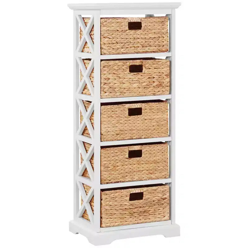 eHemco Hampton Meadows Meuble de rangement d'appoint à 5 niveaux en X avec 5 paniers en jacinthe d'eau naturelle