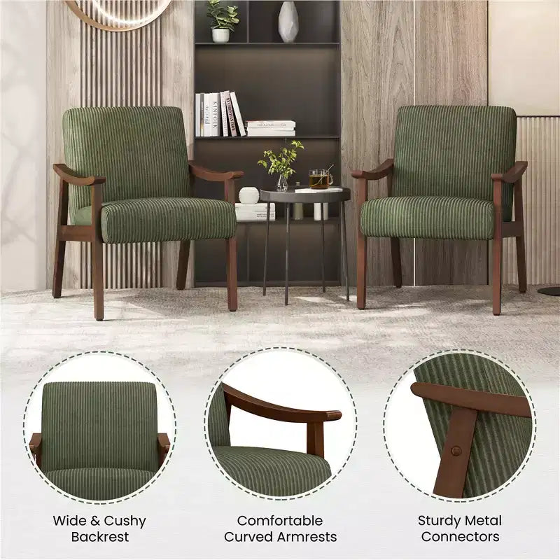 Yaheetech Lot de 2 Fauteuils Modernes du Milieu du Siècle avec Pieds en Bois Massif pour Salon, Chambre à Coucher, Chambre d'amis
