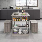 Ensemble de table à manger Costway 5 pièces avec étagère de rangement Table de cuisine rectangulaire avec 4 tabourets Beige/Gris