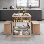 Ensemble de table à manger Costway 5 pièces avec étagère de rangement Table de cuisine rectangulaire avec 4 tabourets Beige/Gris