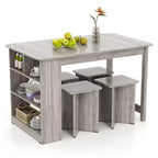 Ensemble de table à manger Costway 5 pièces avec étagère de rangement Table de cuisine rectangulaire avec 4 tabourets Beige/Gris