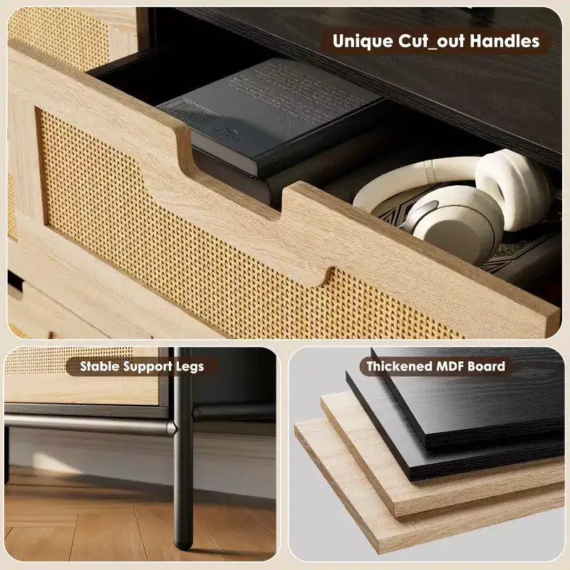 Commode haute Whizmax à 6 tiroirs pour chambre, organisateur de rangement en rotin pour placard, salon, couloir, entrée