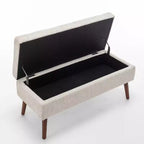 Banc de rangement 43,3W pour chambre à coucher, banc de bout de lit, pouf d'entrée avec pieds en bois massif, revêtement en lin/cuir PU, capacité de 136 kg - ModernLuxe