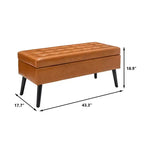 Banc de rangement 43,3W pour chambre à coucher, banc de bout de lit, pouf d'entrée avec pieds en bois massif, revêtement en lin/cuir PU, capacité de 136 kg - ModernLuxe