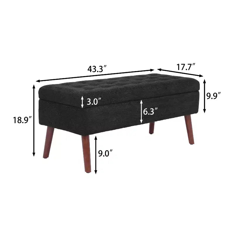 Banc de rangement 43,3W pour chambre à coucher, banc de bout de lit, pouf d'entrée avec pieds en bois massif, revêtement en lin/cuir PU, capacité de 136 kg - ModernLuxe