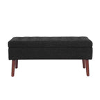 Banc de rangement 43,3W pour chambre à coucher, banc de bout de lit, pouf d'entrée avec pieds en bois massif, revêtement en lin/cuir PU, capacité de 136 kg - ModernLuxe