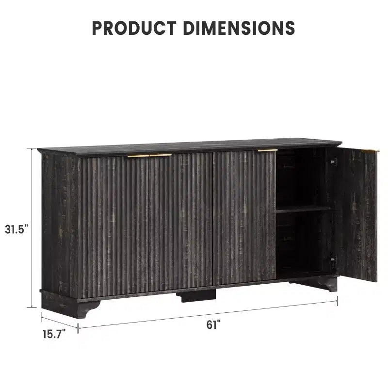 Whizmax Bahut buffet cannelé avec 4 portes et rangement, meuble de rangement avec étagères réglables, buffet de bar à café pour cuisine, salon