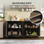 Whizmax Bahut buffet cannelé avec 4 portes et rangement, meuble de rangement avec étagères réglables, buffet de bar à café pour cuisine, salon