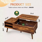 Table basse relevable avec étagère de rangement réglable et compartiment caché, table à manger relevable pour salon, chêne rustique