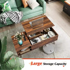 Table basse relevable avec étagère de rangement réglable et compartiment caché, table à manger relevable pour salon, chêne rustique
