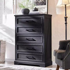 5 Drawer Dressers for Bedroom, 46 Tall Farmhouse Chest of Drawer with Wide Metal Handle, Wood Drawer Organizer for Bedroom, Hallway