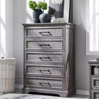 Commode de chambre à 5 tiroirs, commode de ferme de 117 cm de haut avec de larges poignées en métal, organisateur de tiroirs en bois pour chambre à coucher, couloir