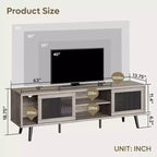 Meuble TV Bestier 63" style milieu de siècle pour téléviseurs jusqu'à 75", meuble TV avec placards de rangement et étagères ouvertes pour salon