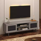 Meuble TV Bestier 63" style milieu de siècle pour téléviseurs jusqu'à 75", meuble TV avec placards de rangement et étagères ouvertes pour salon