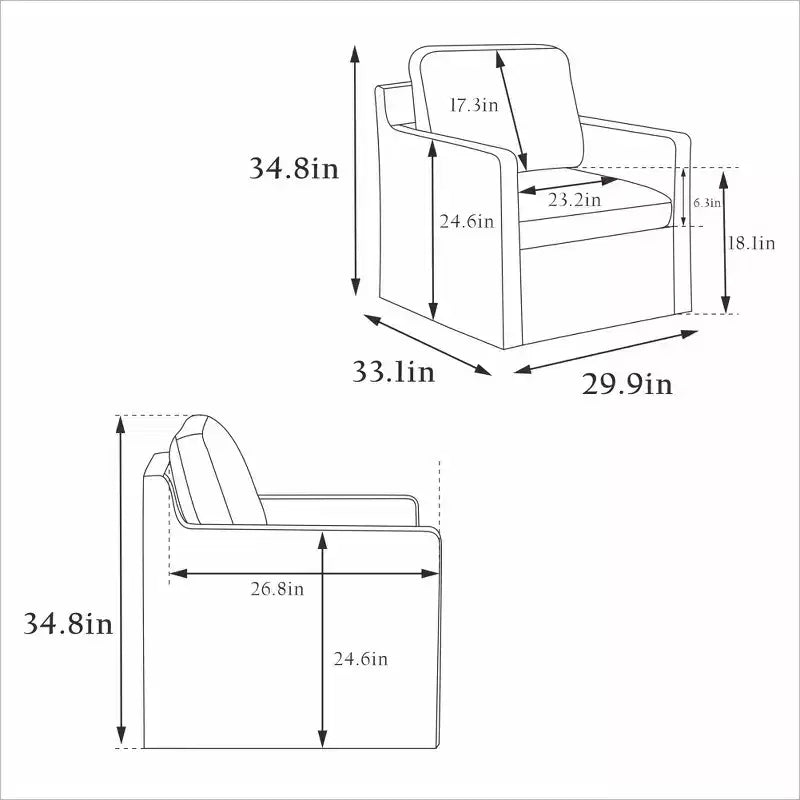 Fauteuil pivotant Okak 360° avec coussin de dossier amovible 29,92, fauteuil rembourré confortable pour salon, bureau, salle de repos