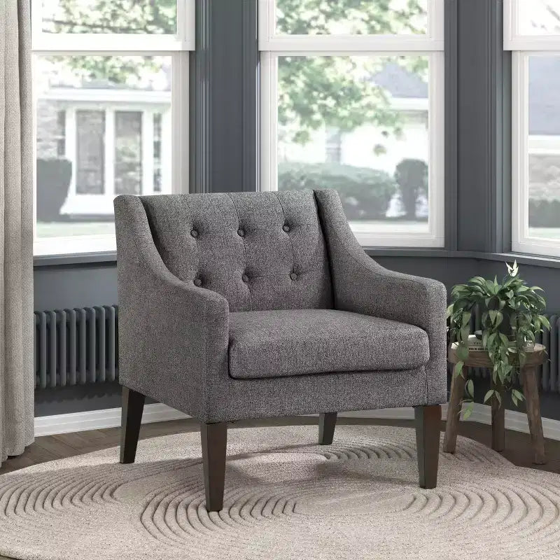 Fauteuil Okak - Chaise de salon contemporaine avec coussin en tissu capitonné - Fauteuil confortable pour salon de lecture et chambre à coucher
