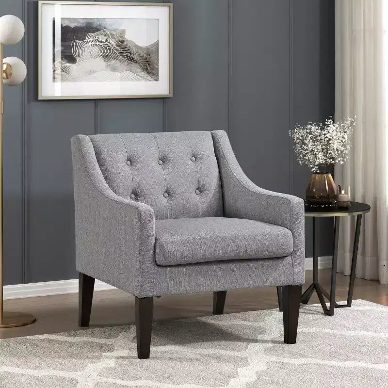 Fauteuil Okak - Chaise de salon contemporaine avec coussin en tissu capitonné - Fauteuil confortable pour salon de lecture et chambre à coucher