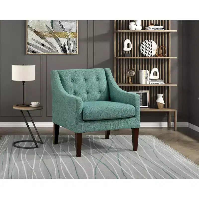 Fauteuil Okak - Chaise de salon contemporaine avec coussin en tissu capitonné - Fauteuil confortable pour salon de lecture et chambre à coucher