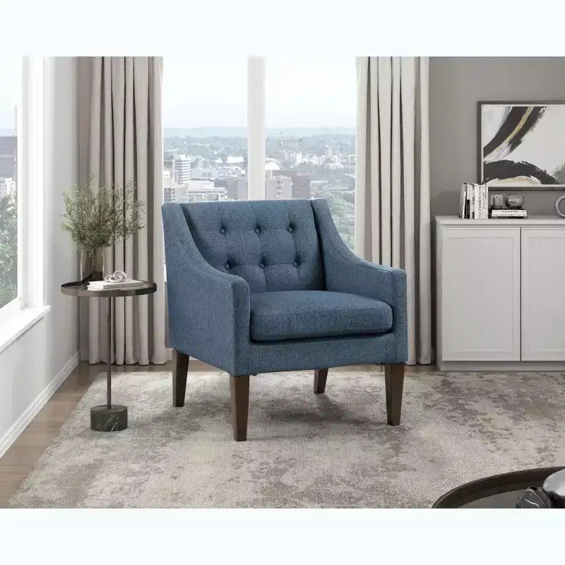 Fauteuil Okak - Chaise de salon contemporaine avec coussin en tissu capitonné - Fauteuil confortable pour salon de lecture et chambre à coucher
