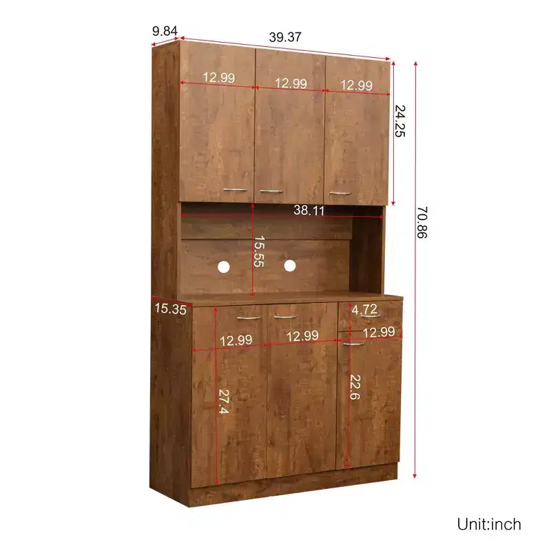 CLIHOME Armoire haute 6 portes 180 cm, buffet de cuisine