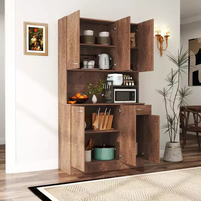 CLIHOME Armoire haute 6 portes 180 cm, buffet de cuisine