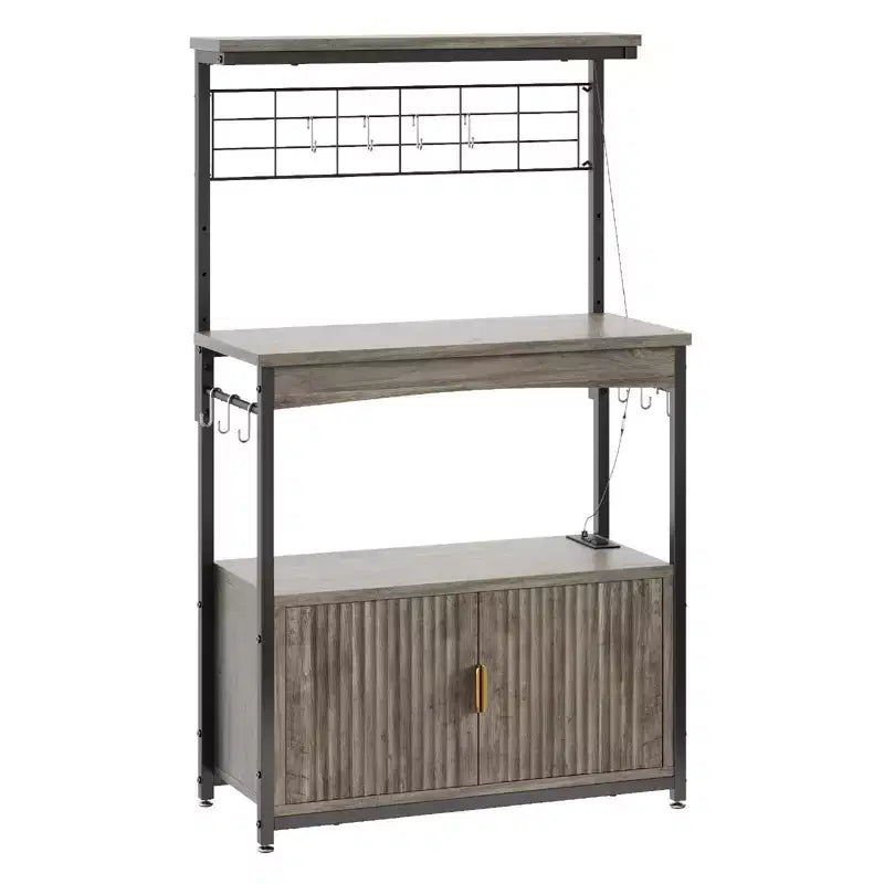 Étagère de cuisine Bestier Bakers avec prise de courant, meuble de cuisine micro-ondes réglable en hauteur de 45 à 55 pouces avec armoire de rangement, support de cuisine avec 10 crochets en S