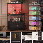 Étagère de cuisine Bestier Bakers avec prise de courant, meuble de cuisine micro-ondes réglable en hauteur de 45 à 55 pouces avec armoire de rangement, support de cuisine avec 10 crochets en S