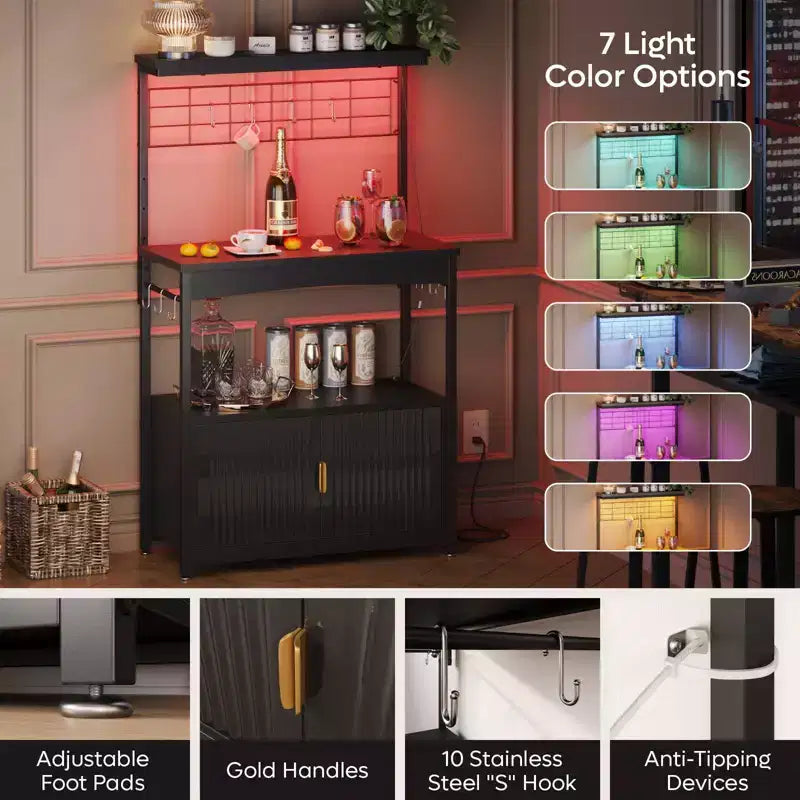 Étagère de cuisine Bestier Bakers avec prise de courant, meuble de cuisine micro-ondes réglable en hauteur de 45 à 55 pouces avec armoire de rangement, support de cuisine avec 10 crochets en S