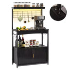 Étagère de cuisine Bestier Bakers avec prise de courant, meuble de cuisine micro-ondes réglable en hauteur de 45 à 55 pouces avec armoire de rangement, support de cuisine avec 10 crochets en S