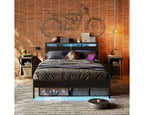 Cadre de lit double Bestier, lit plateforme à LED avec tête de lit de rangement et station de charge