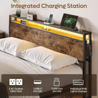 Cadre de lit double Bestier, lit plateforme à LED avec tête de lit de rangement et station de charge
