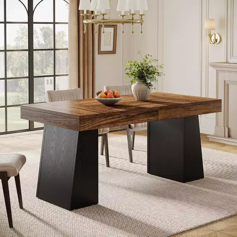 Table à manger en bois Lantine de 55 pouces pour 4 à 6 personnes, table de salle à manger rectangulaire avec pieds robustes