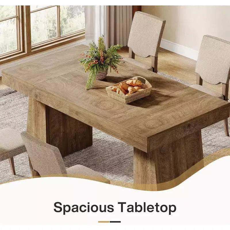 Table à manger en bois Lantine de 55 pouces pour 4 à 6 personnes, table de salle à manger rectangulaire avec pieds robustes
