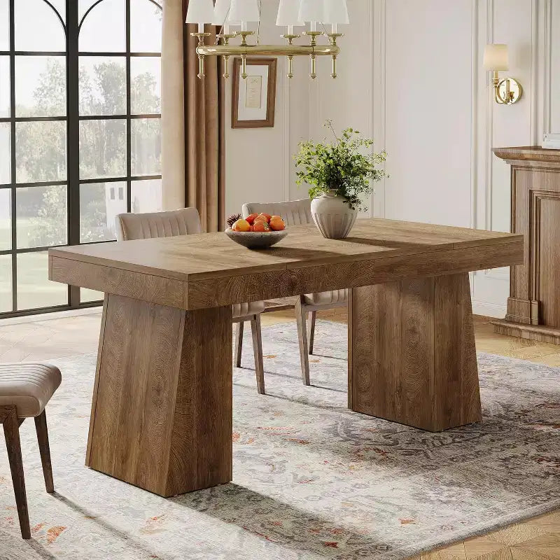 Table à manger en bois Lantine de 55 pouces pour 4 à 6 personnes, table de salle à manger rectangulaire avec pieds robustes