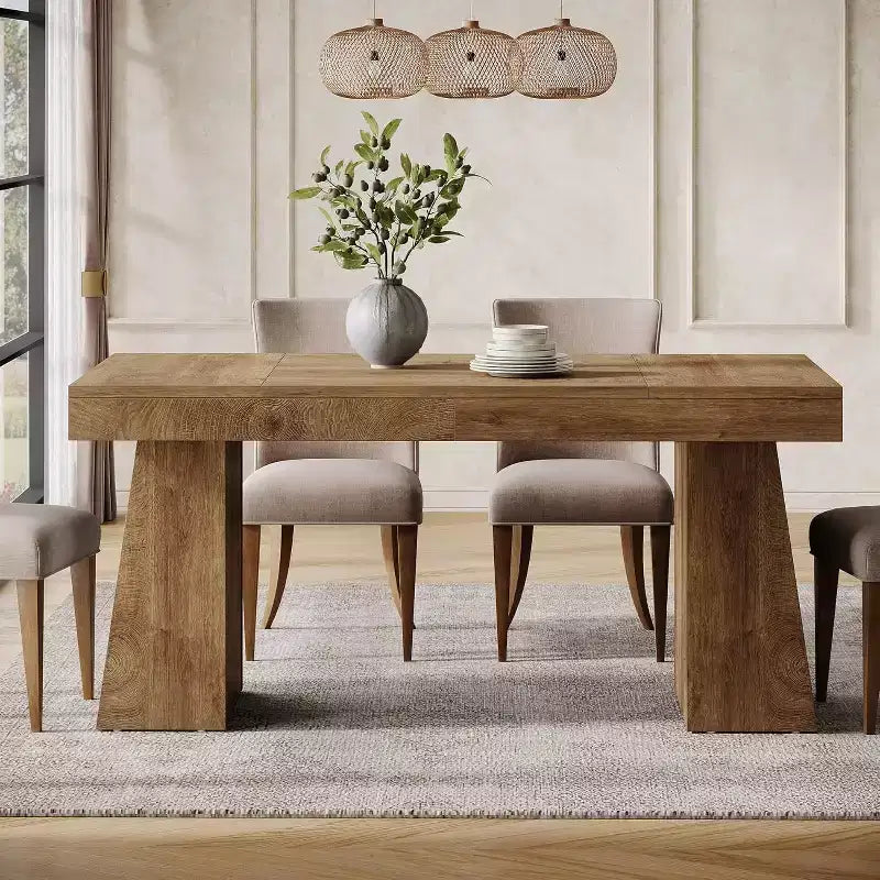 Table à manger en bois Lantine de 55 pouces pour 4 à 6 personnes, table de salle à manger rectangulaire avec pieds robustes