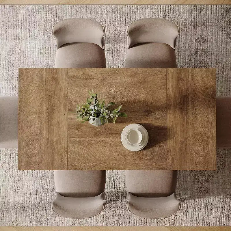 Table à manger en bois Lantine de 55 pouces pour 4 à 6 personnes, table de salle à manger rectangulaire avec pieds robustes