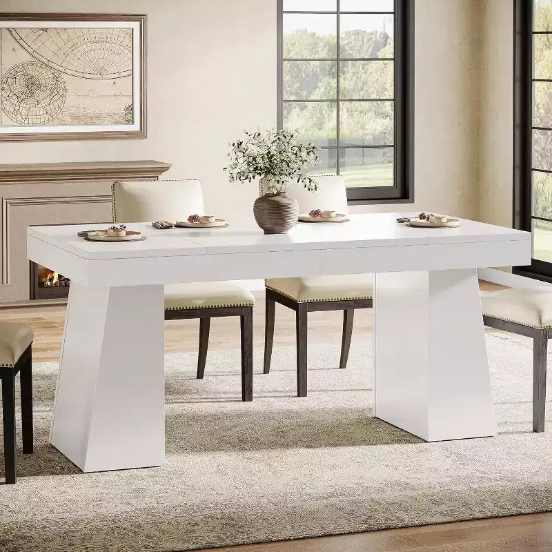 Table à manger en bois Lantine de 55 pouces pour 4 à 6 personnes, table de salle à manger rectangulaire avec pieds robustes