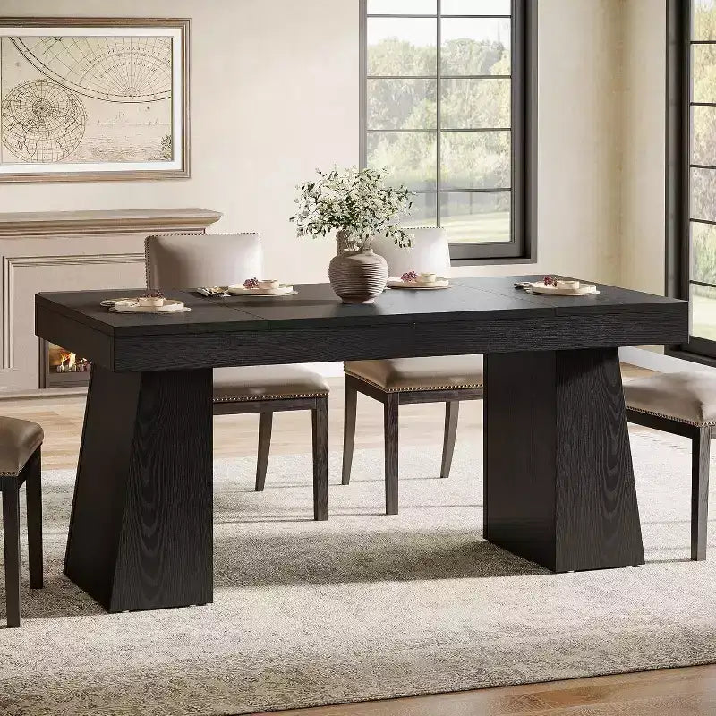 Table à manger en bois Lantine de 55 pouces pour 4 à 6 personnes, table de salle à manger rectangulaire avec pieds robustes