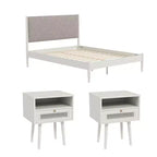 Ensemble de chambre à coucher Roundhill Furniture Feeney 3 pièces, lit plateforme avec deux tables de chevet, blanc crème, grand lit