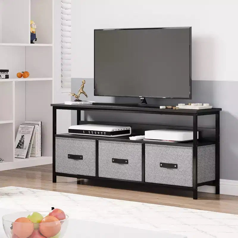 Meuble TV avec Rangement, Petit Meuble Télé de 55 Pouces avec Tiroirs et Étagères, Meuble Console TV & Multimédia pour Salon, Chambre à Coucher