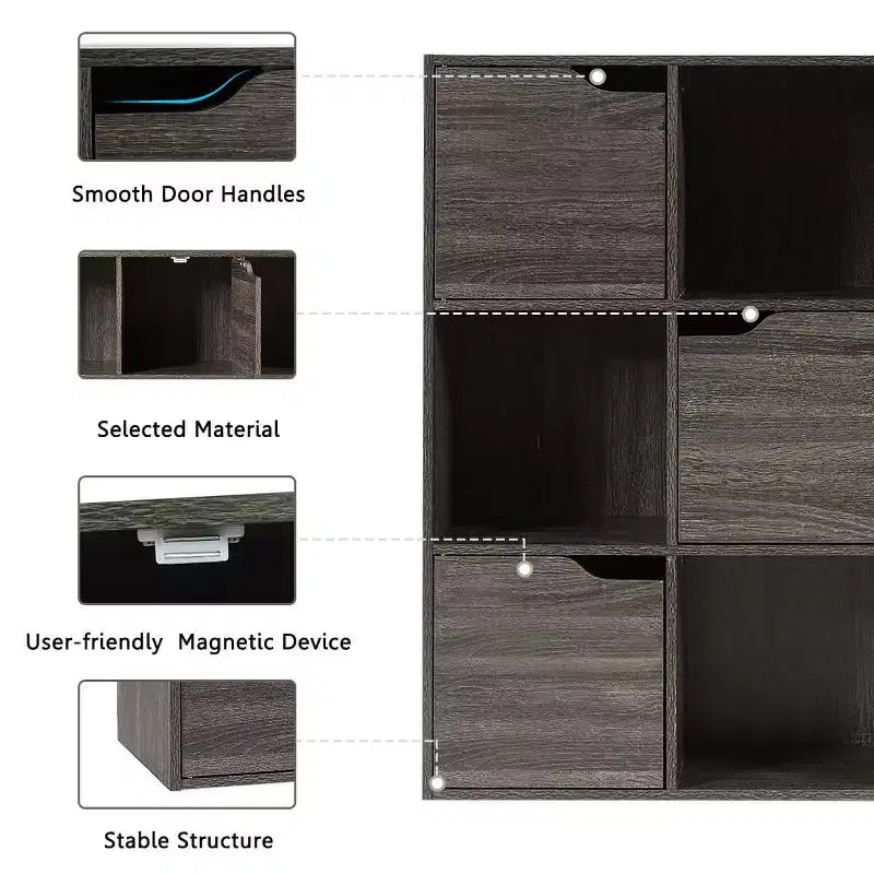 Costway Étagère 9 Cases Meuble de Rangement en Bois Étagères de Rangement Séparateur de Pièce Gris/Blanc